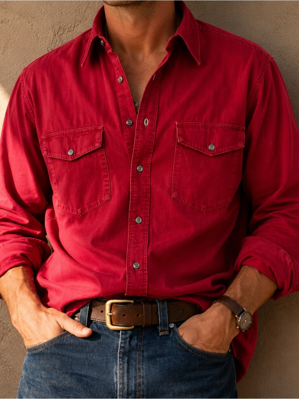 Vintage Wrangler Brushpopper Red Western Button Shirt 80s Cowboy XL
